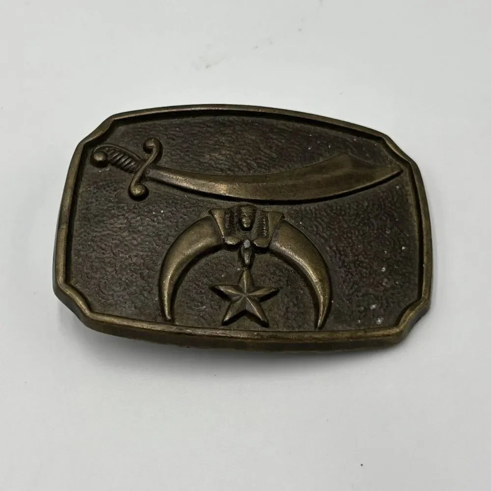 Vintage SHRINER Solid Brass‎ Black Star Sword USA Belt Buckle